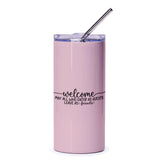 Welcome Guests Tumbler, Home Decor Tumbler, Housewarming Gift Idea, New Home Gift, Welcome Friends Saying, Pink Tumbler with Straw - Tawshia